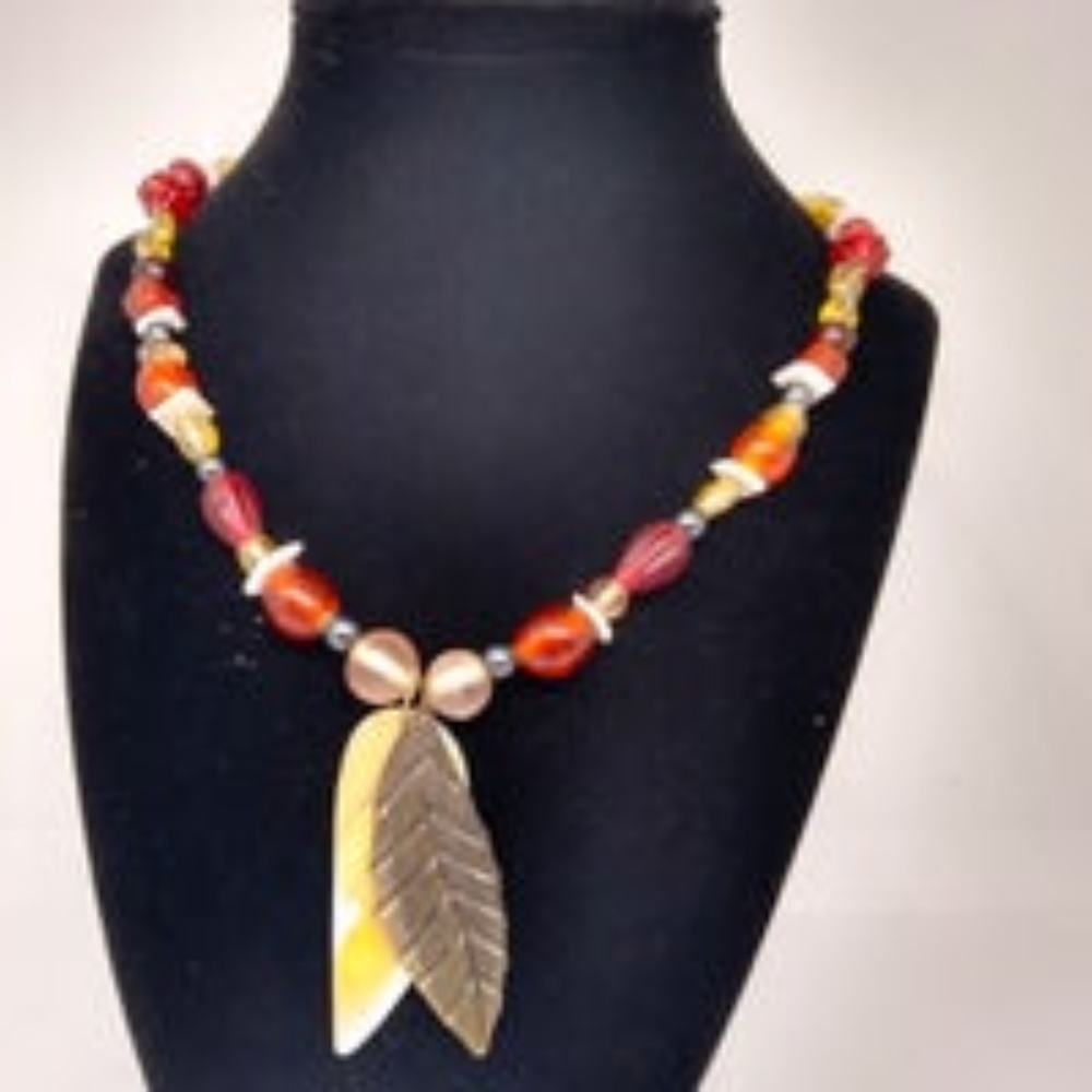 Feather red and yellow Necklace